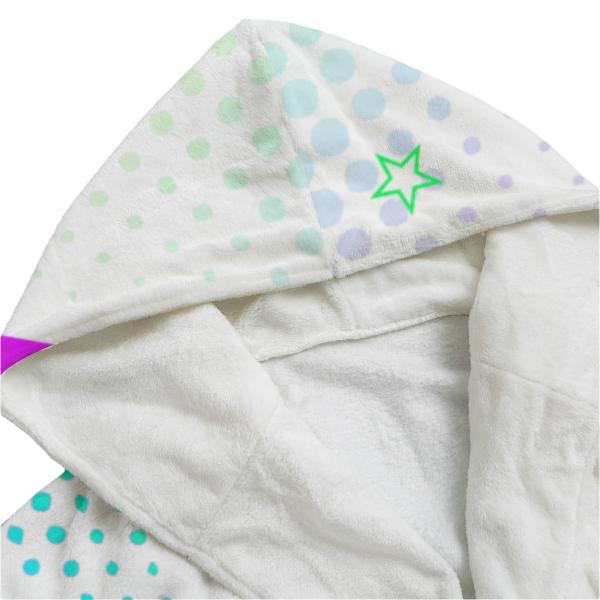 Bunter Bademantel Sunny aus Flanell – flauschig & farbenfroh, Größen S–2XL; Golden Retriever, Goldy